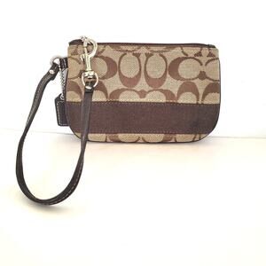 Coach Corner Small Bag Wristlet Purse Beige Brown Clutch wallet Pouch Signature